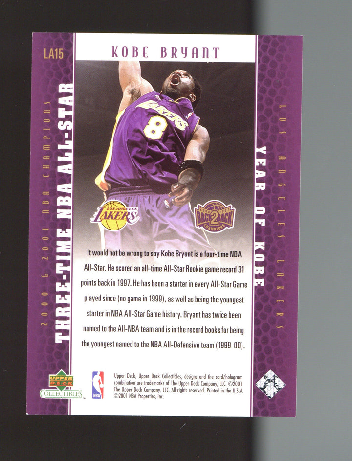 2001 Upper Deck Los Angeles Lakers Back2Back Champions #LA15 Kobe Bryant