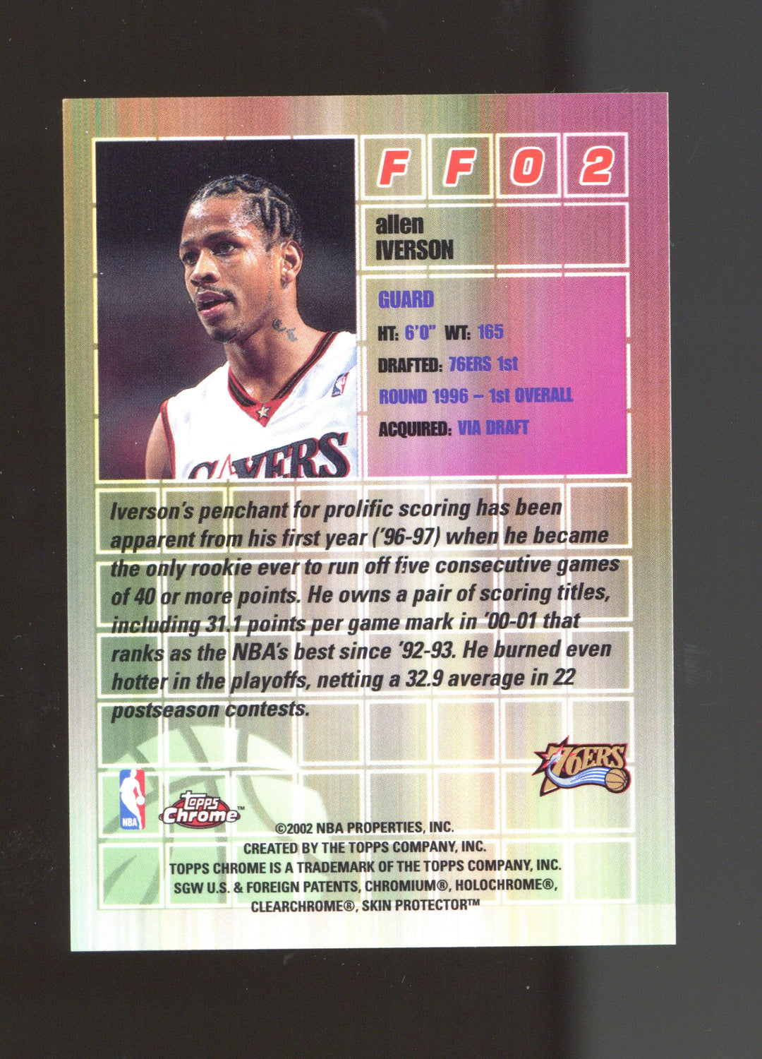 2001-02 Topps Chrome #FF02 Allen Iverson Fast and Furious