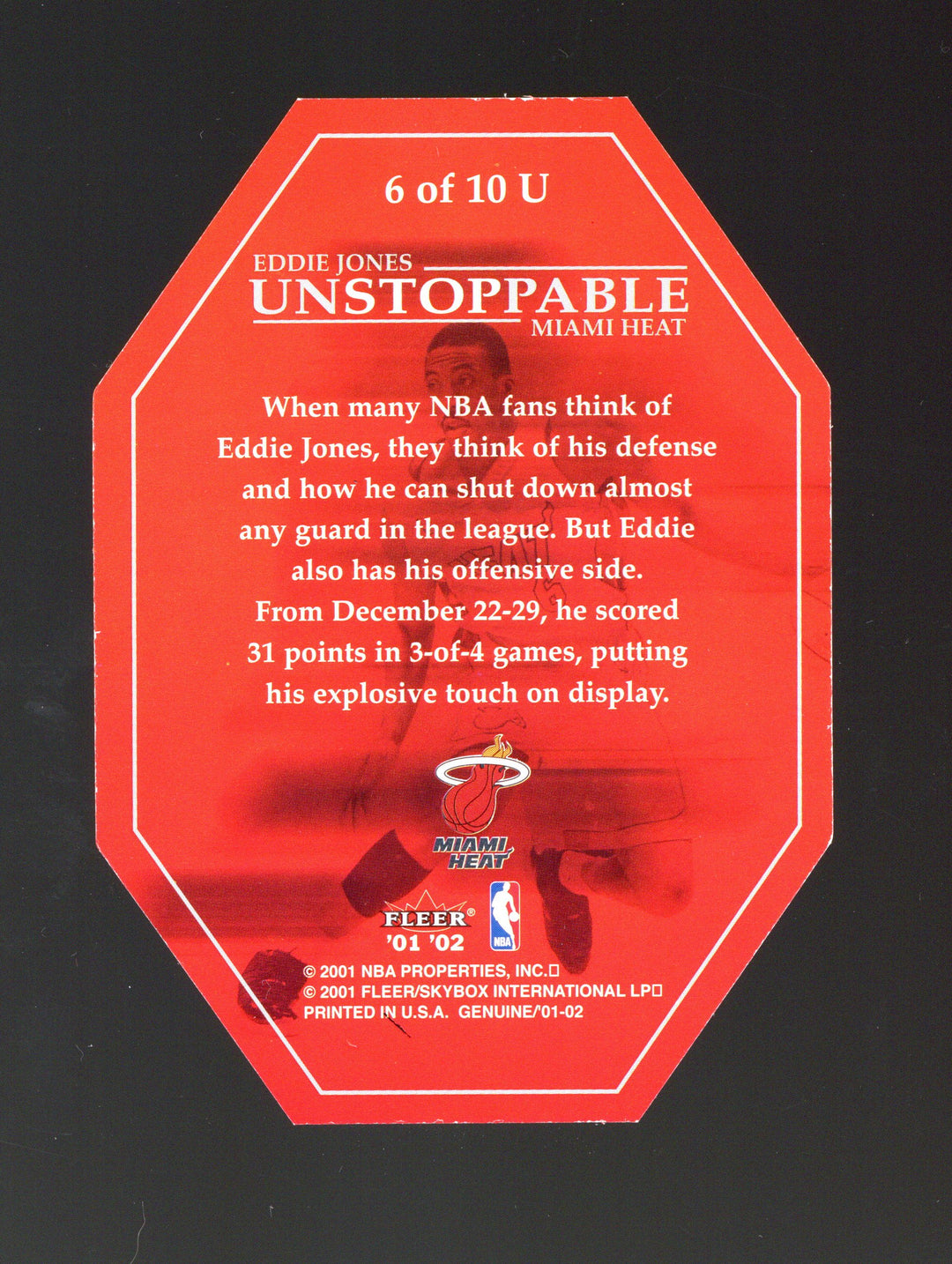 2001-02 Fleer Genuine #6 U Eddie Jones Unstoppable