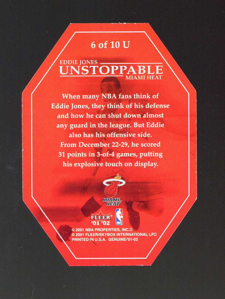 2001-02 Fleer Genuine #6 U Eddie Jones Unstoppable
