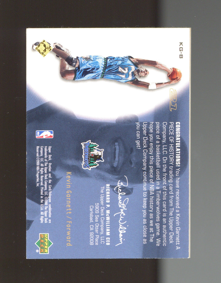 2000-01 Upper Deck Ovation #KG-B Kevin Garnett A Piece of History
