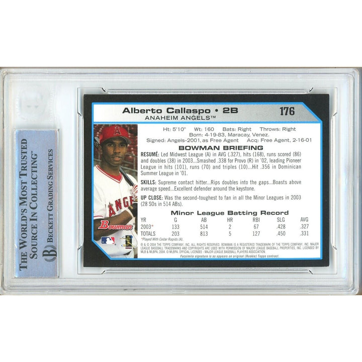Alberto Callaspo Los Angeles Angels Signed 2004 Bowman RC BAS Auth Auto Slab