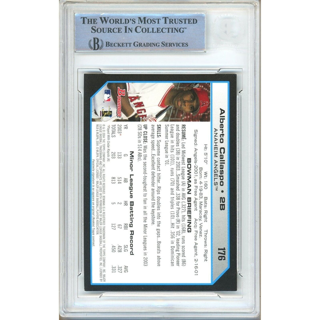 Alberto Callaspo Los Angeles Angels Signed 2004 Bowman RC BAS Auth Auto Slab