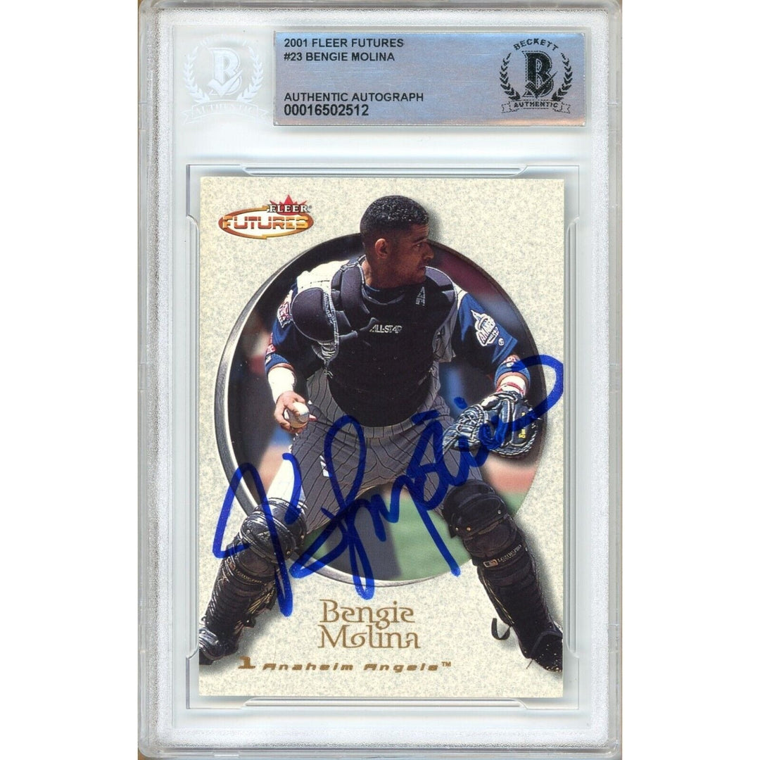 Bengie Molina LA Angels Signed 2001 Fleer Futures Baseball Card Beckett Auth Auto Slab