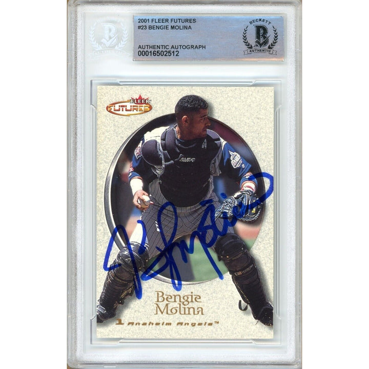 Bengie Molina LA Angels Signed 2001 Fleer Futures Baseball Card Beckett Auth Auto Slab
