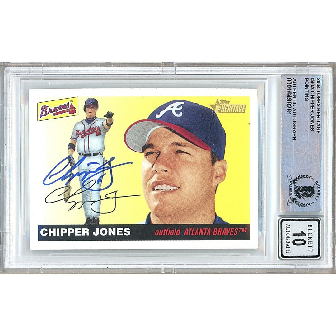 Chipper Jones Atlanta Braves Signed 2004 Topps Heritage Card BGS Auto 10 Graded Slab