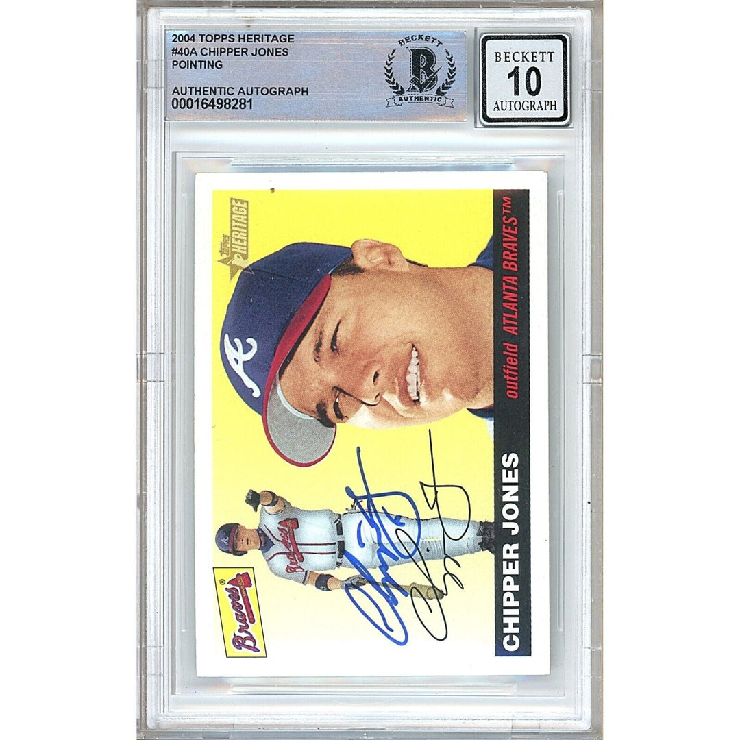 Chipper Jones Atlanta Braves Signed 2004 Topps Heritage Card BGS Auto 10 Graded Slab