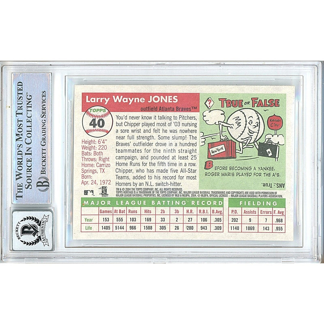 Chipper Jones Atlanta Braves Signed 2004 Topps Heritage Card BGS Auto 10 Graded Slab