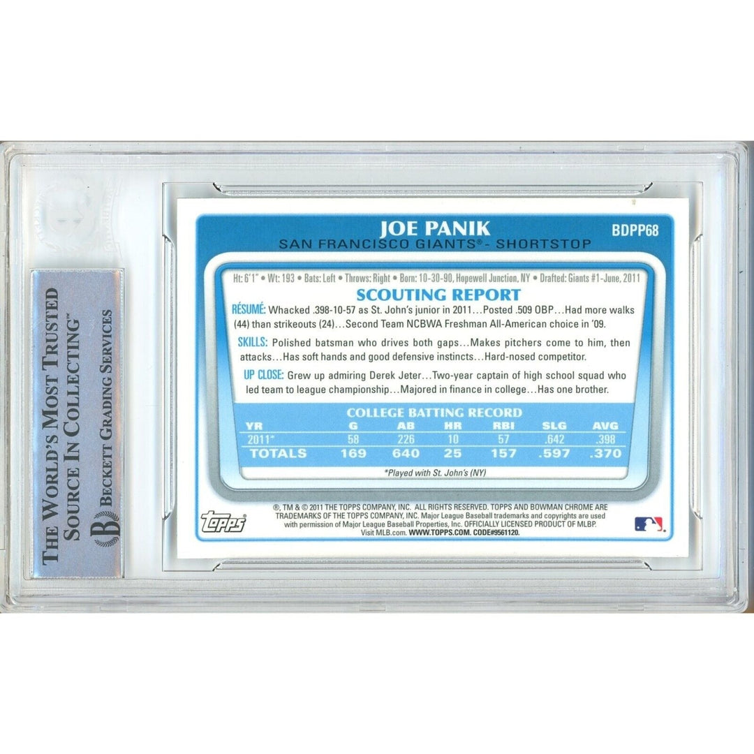 Joe Panik SF Giants Signed 2011 Bowman Chrome Draft Prospects Card BAS Auth Auto Slab