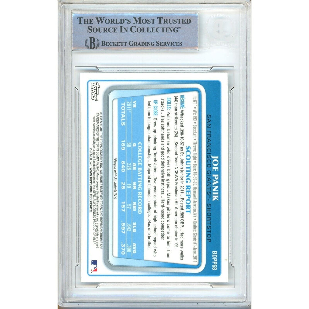 Joe Panik SF Giants Signed 2011 Bowman Chrome Draft Prospects Card BAS Auth Auto Slab