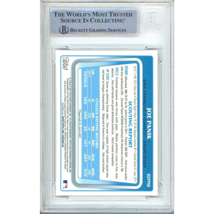 Joe Panik SF Giants Signed 2011 Bowman Chrome Draft Prospects Card BAS Auth Auto Slab