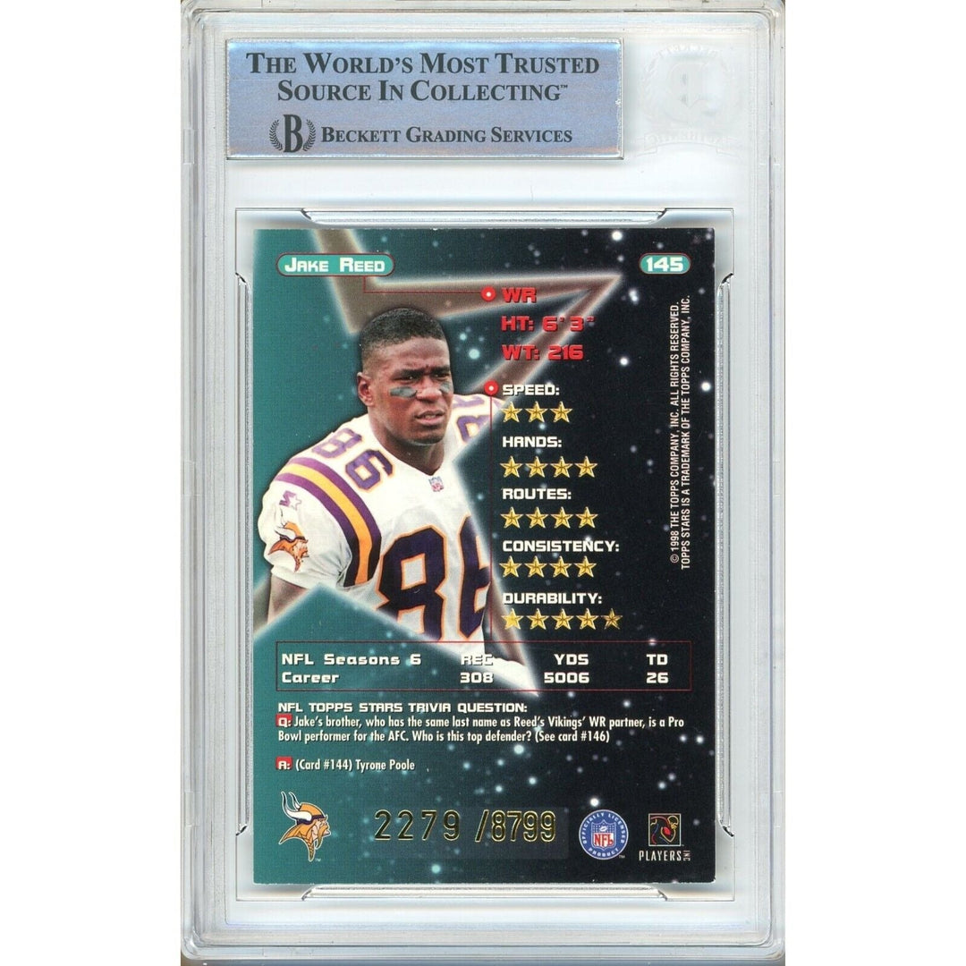 Jake Reed Minnesota Vikings Signed 1998 Topps Stars Card Beckett Authentic Auto Slab