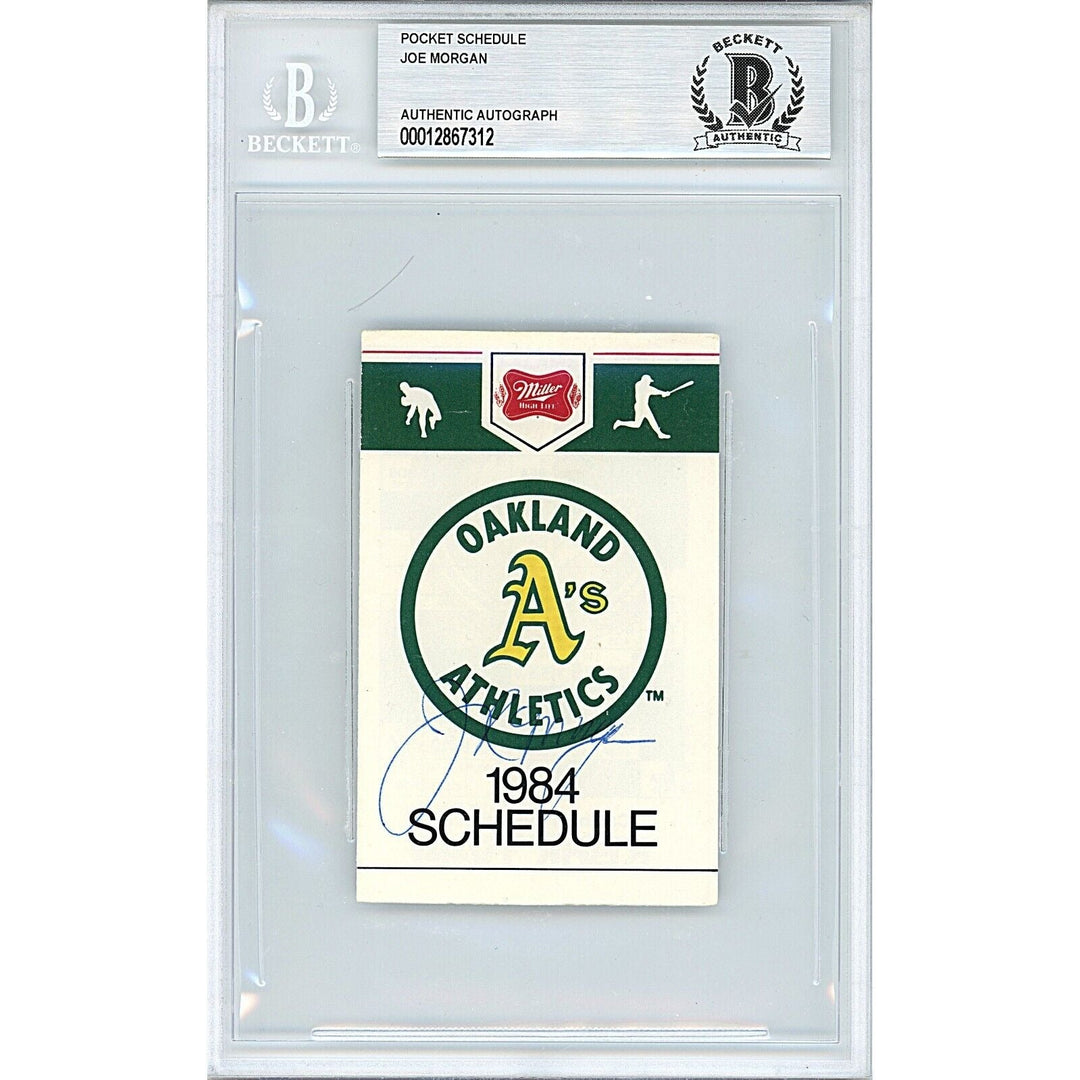 Joe Morgan Oakland Athletics Signed 1984 Season Pocket Schedule Beckett Auth Auto Slab