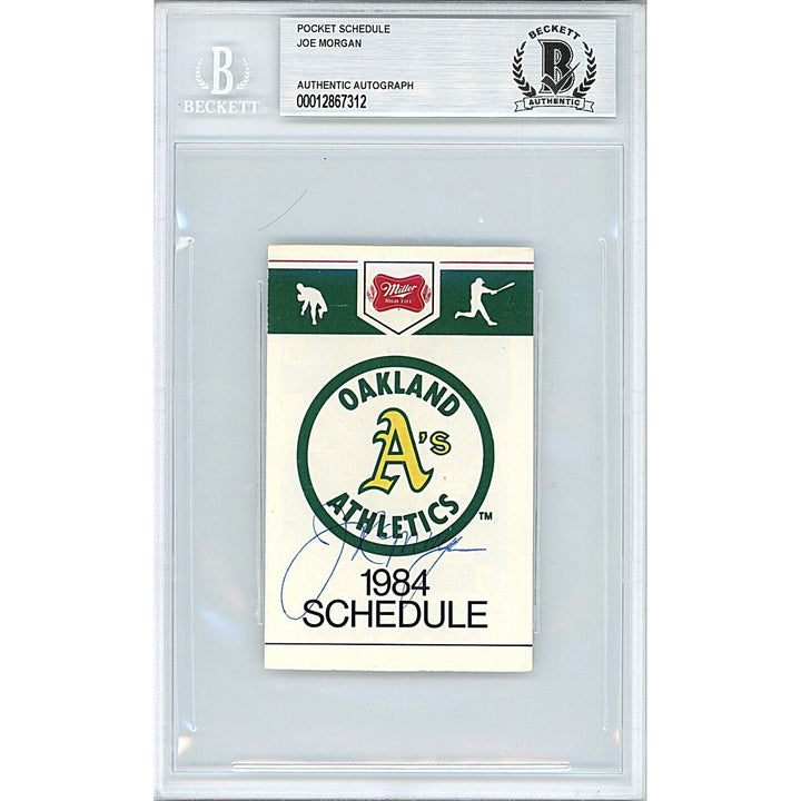 Joe Morgan Oakland Athletics Signed 1984 Season Pocket Schedule Beckett Auth Auto Slab