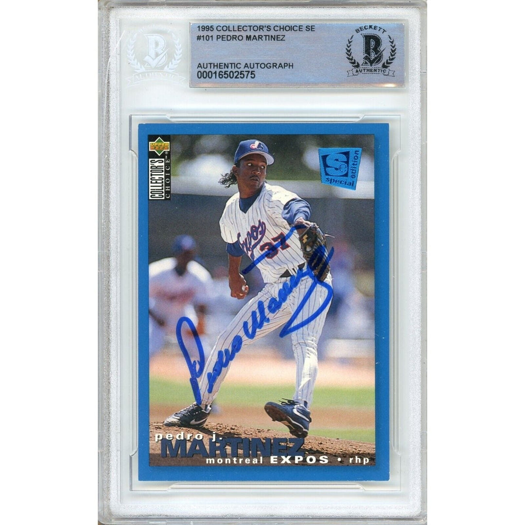 Pedro Martinez Montreal Expos Signed 1995 Collectors Choice SE Card BAS Auth Auto Slab