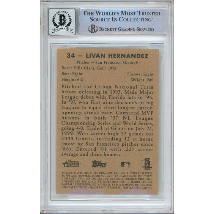Livan Hernandez San Francisco Giants Signed 2001 Bowman Heritage BGS Auto 10 Graded