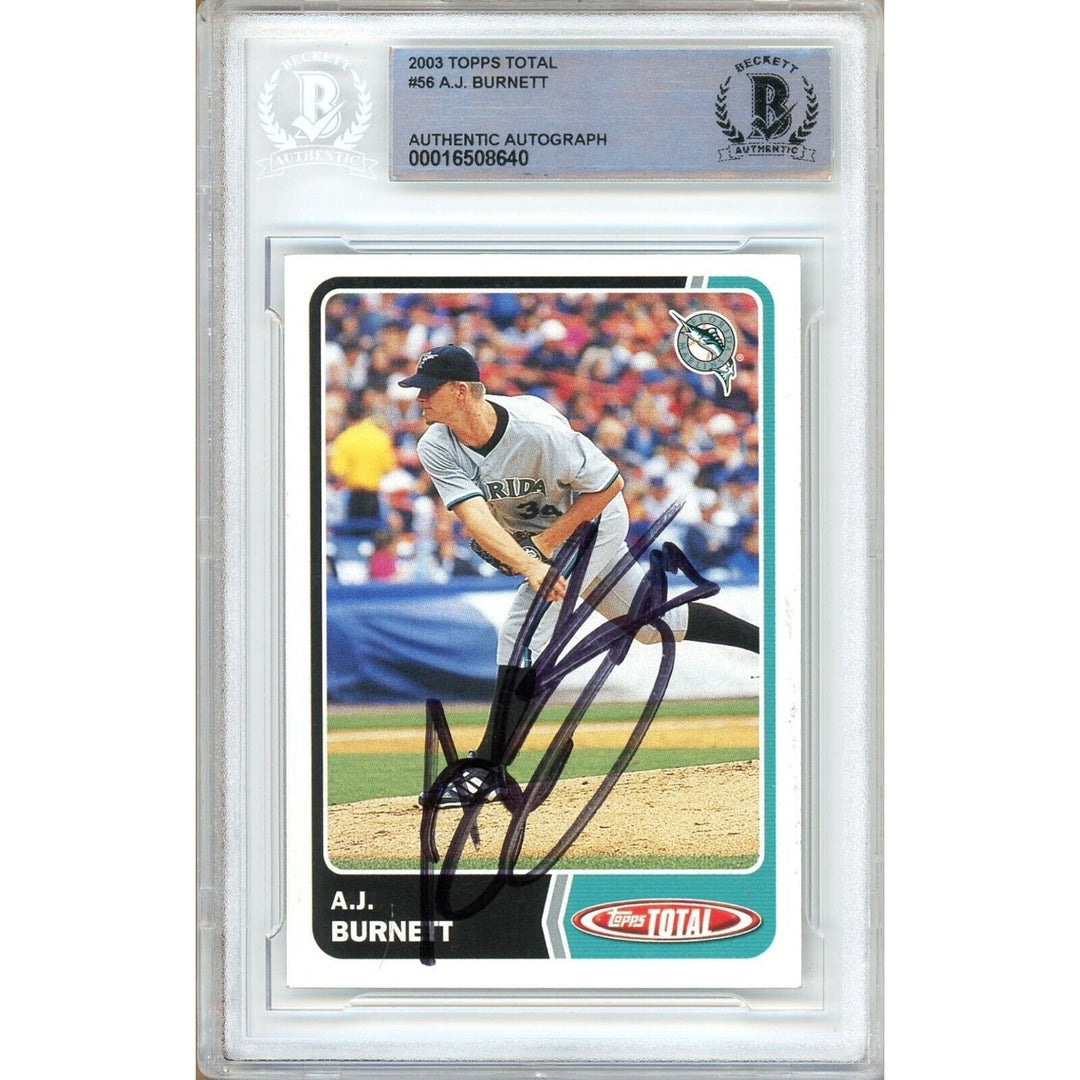 AJ Burnett Miami Marlins Signed 2003 Topps Total Card #56 BAS Auth Auto Slab
