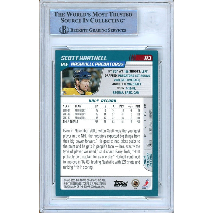 Hockey- Autographed- Scott Hartnell Nashville Predators Signed 2003-04 Topps Trading Card Beckett Authentic Auto Slab Back