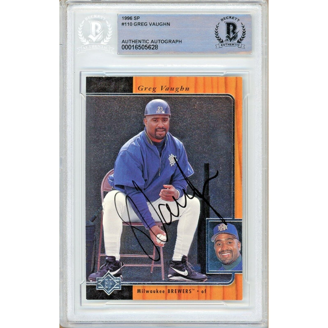 Greg Vaughn Milwaukee Brewers Signed 1996 Upper Deck SP Card Beckett Auth Auto Slab