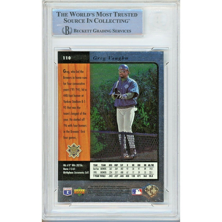 Greg Vaughn Milwaukee Brewers Signed 1996 Upper Deck SP Card Beckett Auth Auto Slab