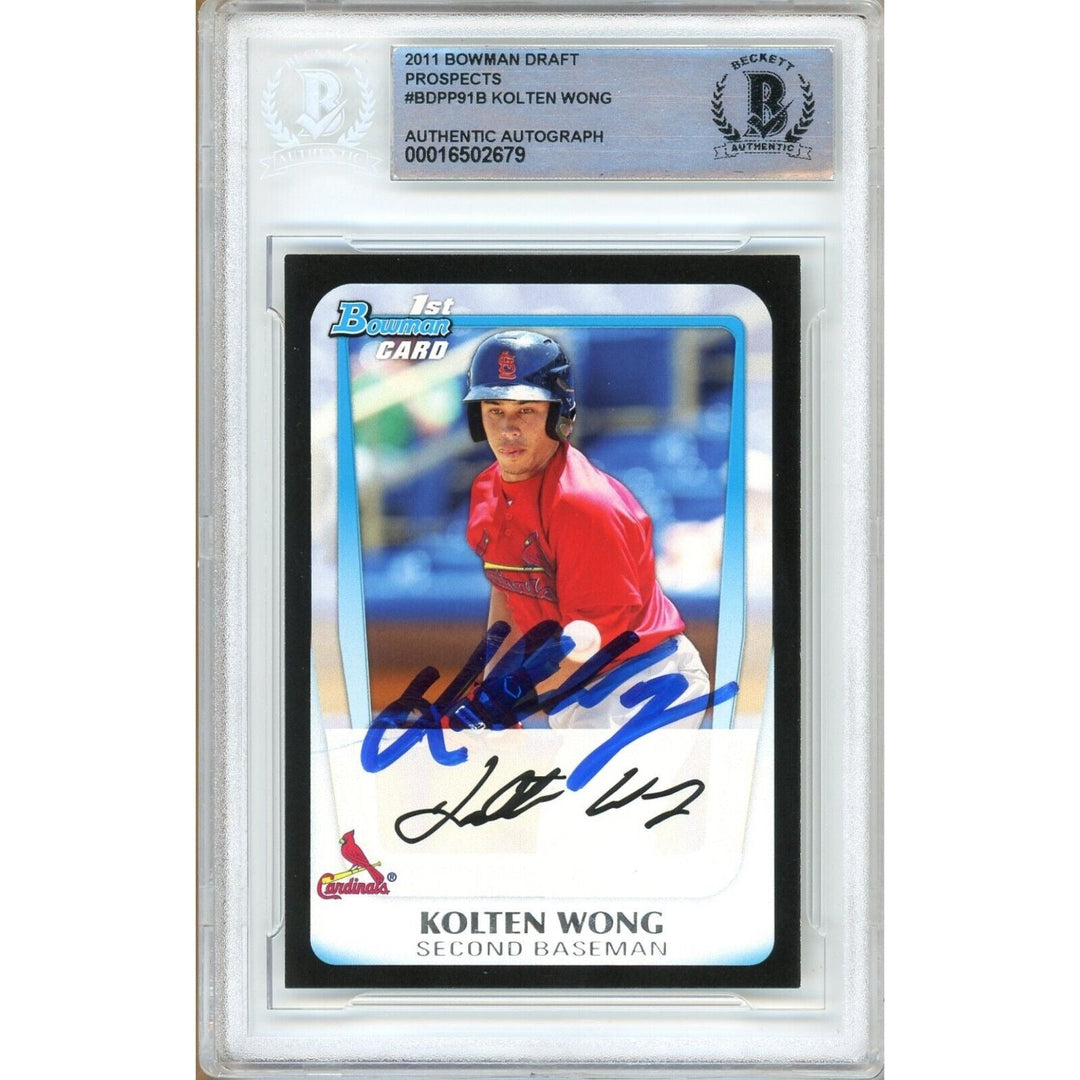 Kolten Wong St Louis Cardinals Signed 2011 Bowman Draft Prospects Card Beckett Auth Auto