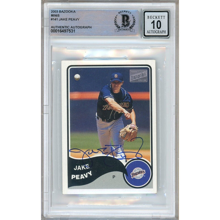 Jake Peavy San Diego Padres Signed 2003 Bazooka Minis Card BGS Auto 10 Graded Slab