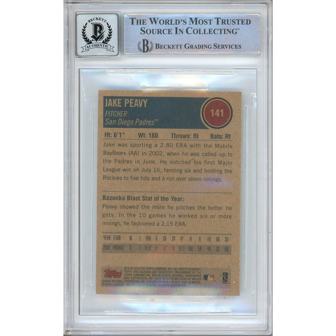 Jake Peavy San Diego Padres Signed 2003 Bazooka Minis Card BGS Auto 10 Graded Slab