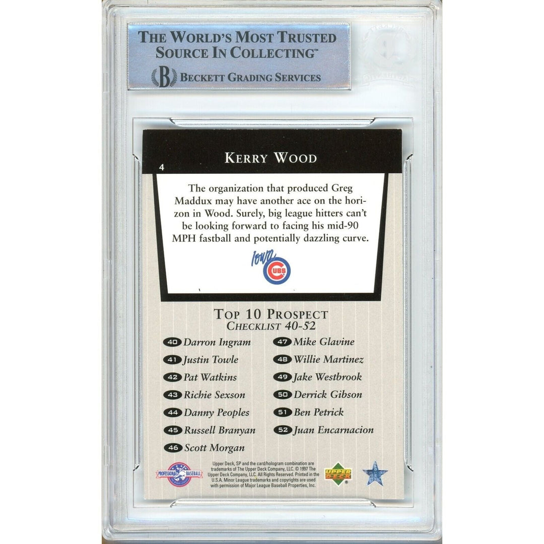 Kerry Wood Chicago Cubs Signed 1998 SP Top 10 Prospects Card BAS Auth Auto Slab RC
