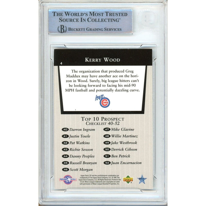 Kerry Wood Chicago Cubs Signed 1998 SP Top 10 Prospects Card BAS Auth Auto Slab RC