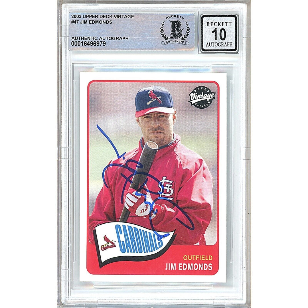 Jim Edmonds St Louis Cardinals Signed 2003 Upper Deck VTG Card BGS Auto 10 Graded