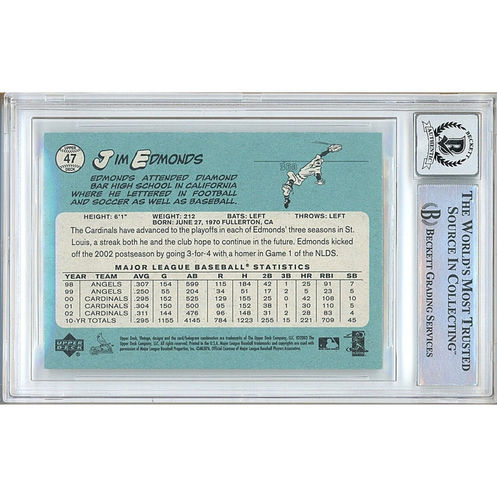 Jim Edmonds St Louis Cardinals Signed 2003 Upper Deck VTG Card BGS Auto 10 Graded