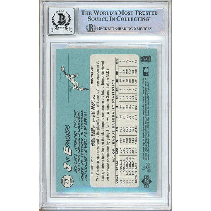 Jim Edmonds St Louis Cardinals Signed 2003 Upper Deck VTG Card BGS Auto 10 Graded