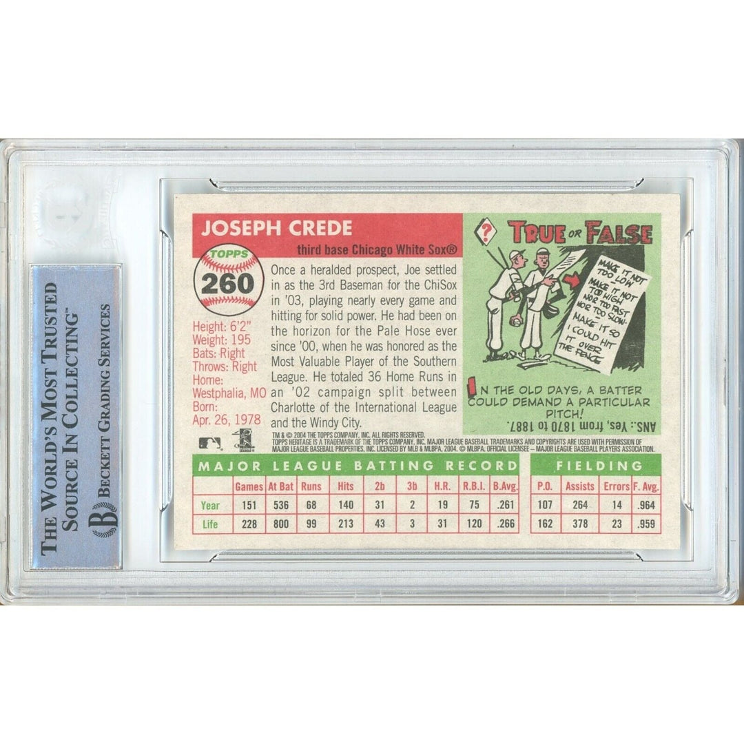 Joe Crede Chicago White Sox Signed 2004 Topps Heritage Card Beckett Auth Auto Slab