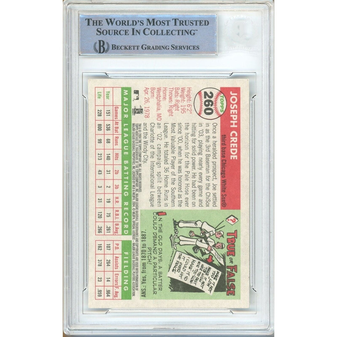 Joe Crede Chicago White Sox Signed 2004 Topps Heritage Card Beckett Auth Auto Slab