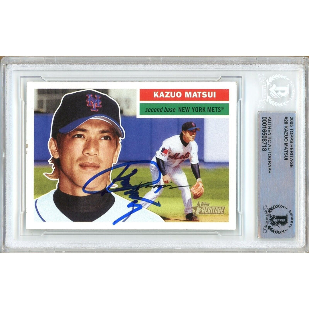 Kazuo Matsui New York Mets Signed 2005 Topps Heritage Card BAS Auth Auto Slab NY