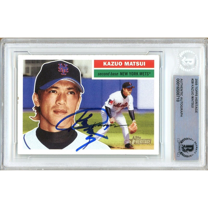 Kazuo Matsui New York Mets Signed 2005 Topps Heritage Card BAS Auth Auto Slab NY
