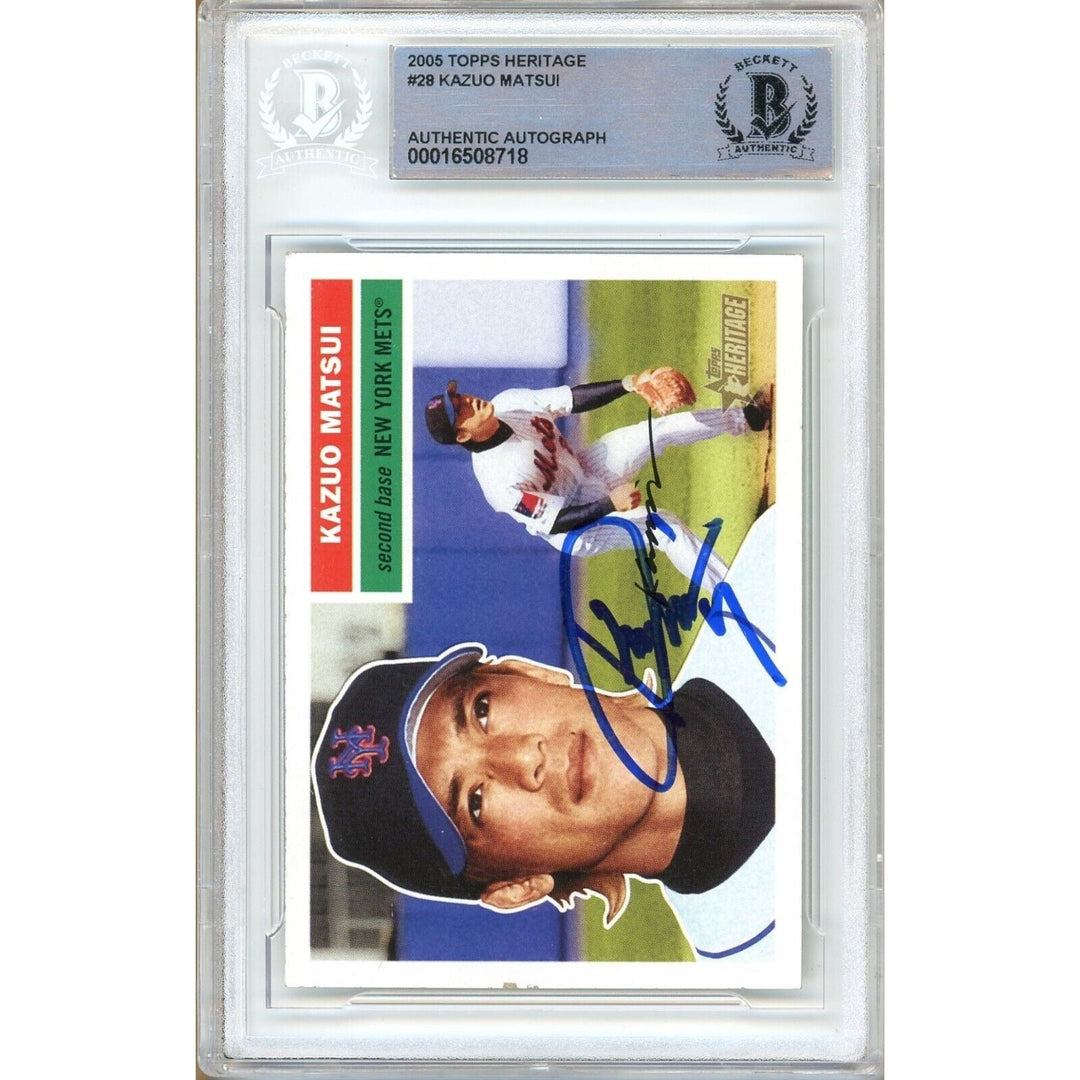 Kazuo Matsui New York Mets Signed 2005 Topps Heritage Card BAS Auth Auto Slab NY