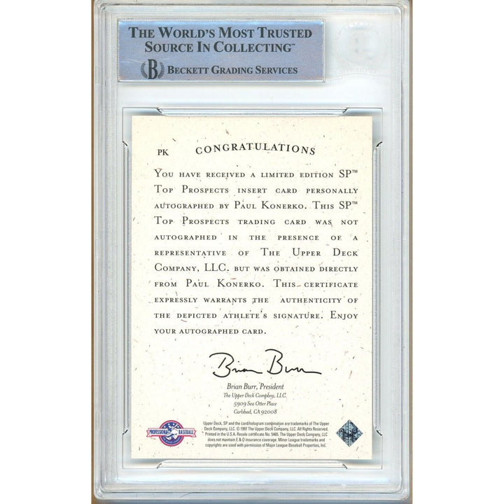 Paul Konerko LA Dodgers Signed 1998 SP Top Prospects Autographs Card Beckett Auth Auto