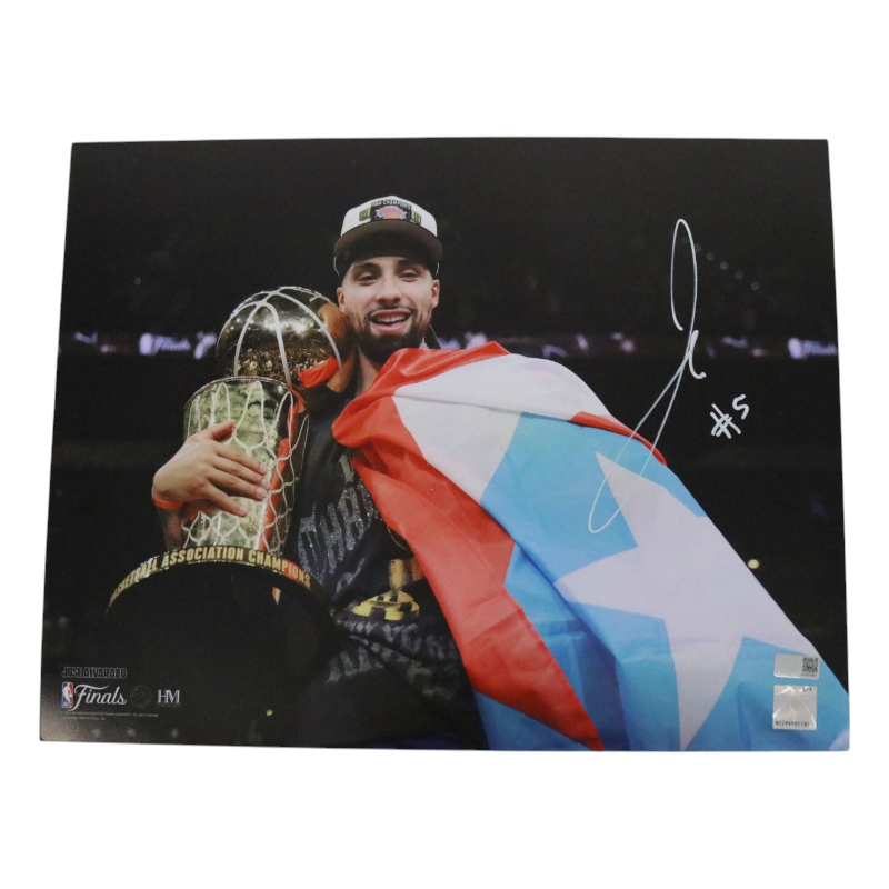 Jose Alvarado New York Knicks Autographed 11x14 Photograph with Trophy and Flag CX Auth
