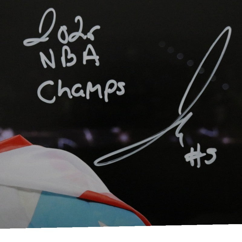 Jose Alvarado New York Knicks Autographed Inscribed 11x14 Photograph with Trophy and Flag CX Auth