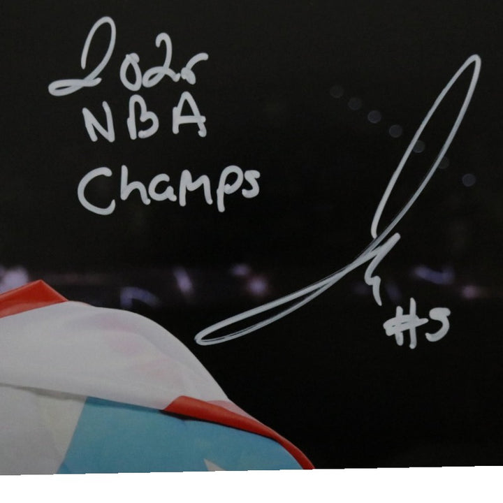 Jose Alvarado New York Knicks Autographed Inscribed 11x14 Photograph with Trophy and Flag CX Auth