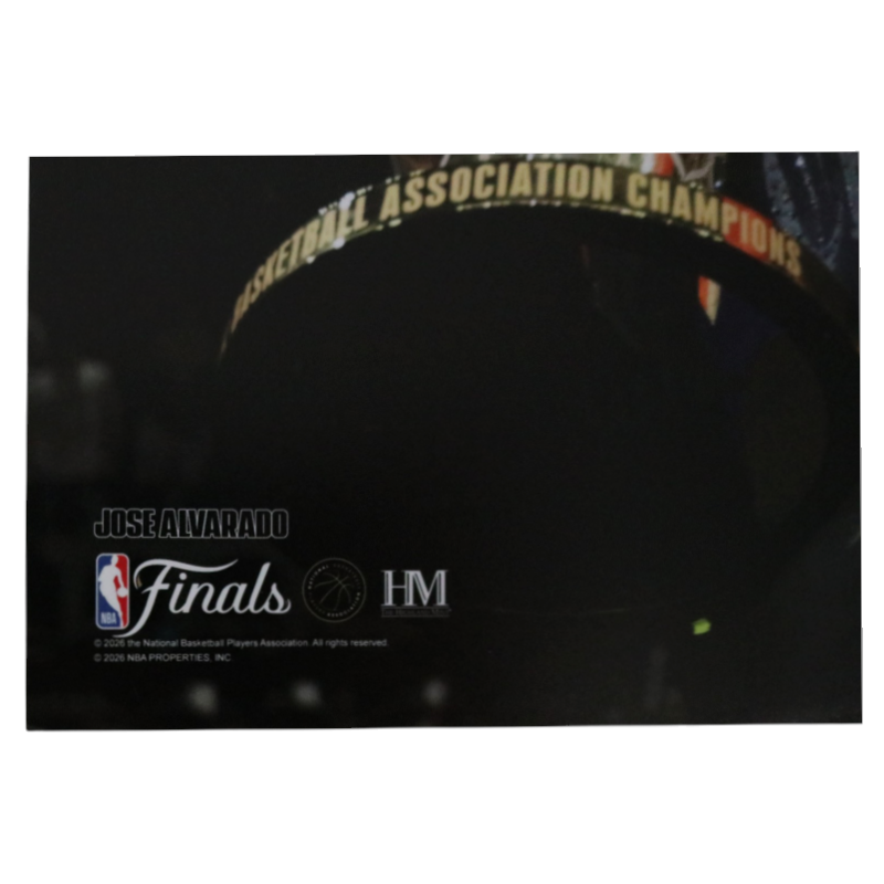 Jose Alvarado New York Knicks Autographed Inscribed 11x14 Photograph with Trophy and Flag CX Auth