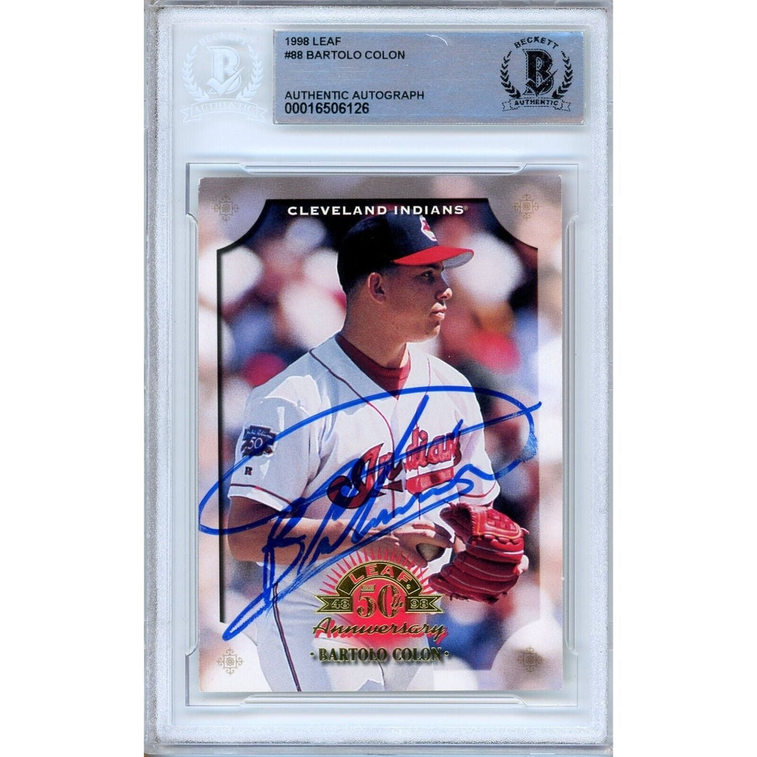 Bartolo Colon Cleveland Indians Signed 1998 Leaf Baseball Card Beckett Authentic Auto Slab