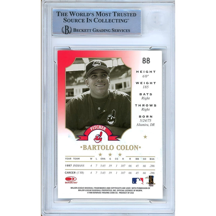 Bartolo Colon Cleveland Indians Signed 1998 Leaf Baseball Card Beckett Authentic Auto Slab
