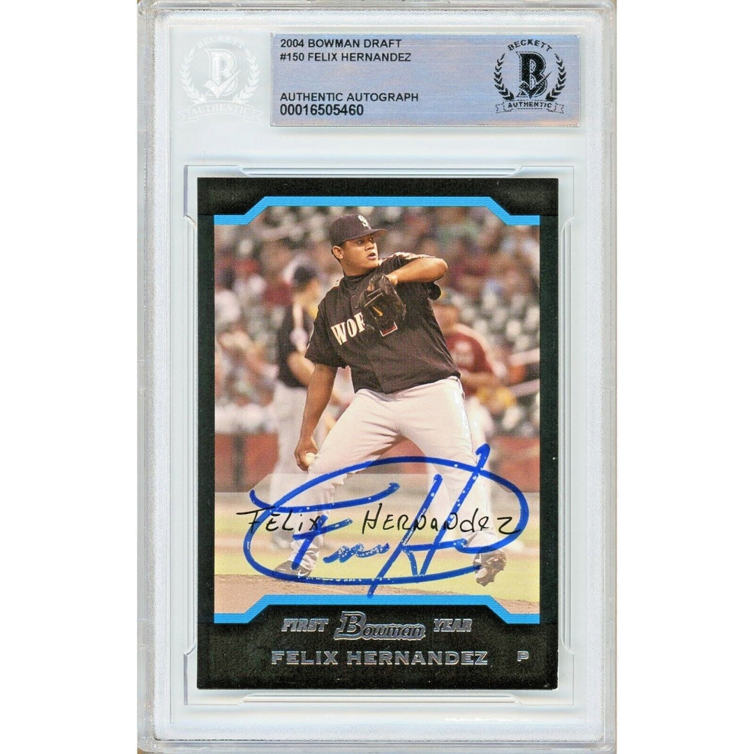 Felix Hernandez Seattle Mariners Signed 2004 Bowman Draft Card Beckett Auth Auto Slab