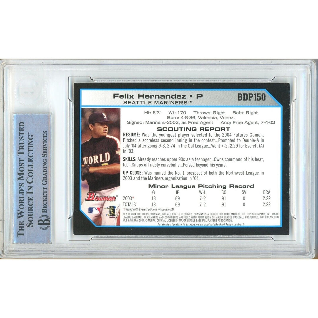 Felix Hernandez Seattle Mariners Signed 2004 Bowman Draft Card Beckett Auth Auto Slab