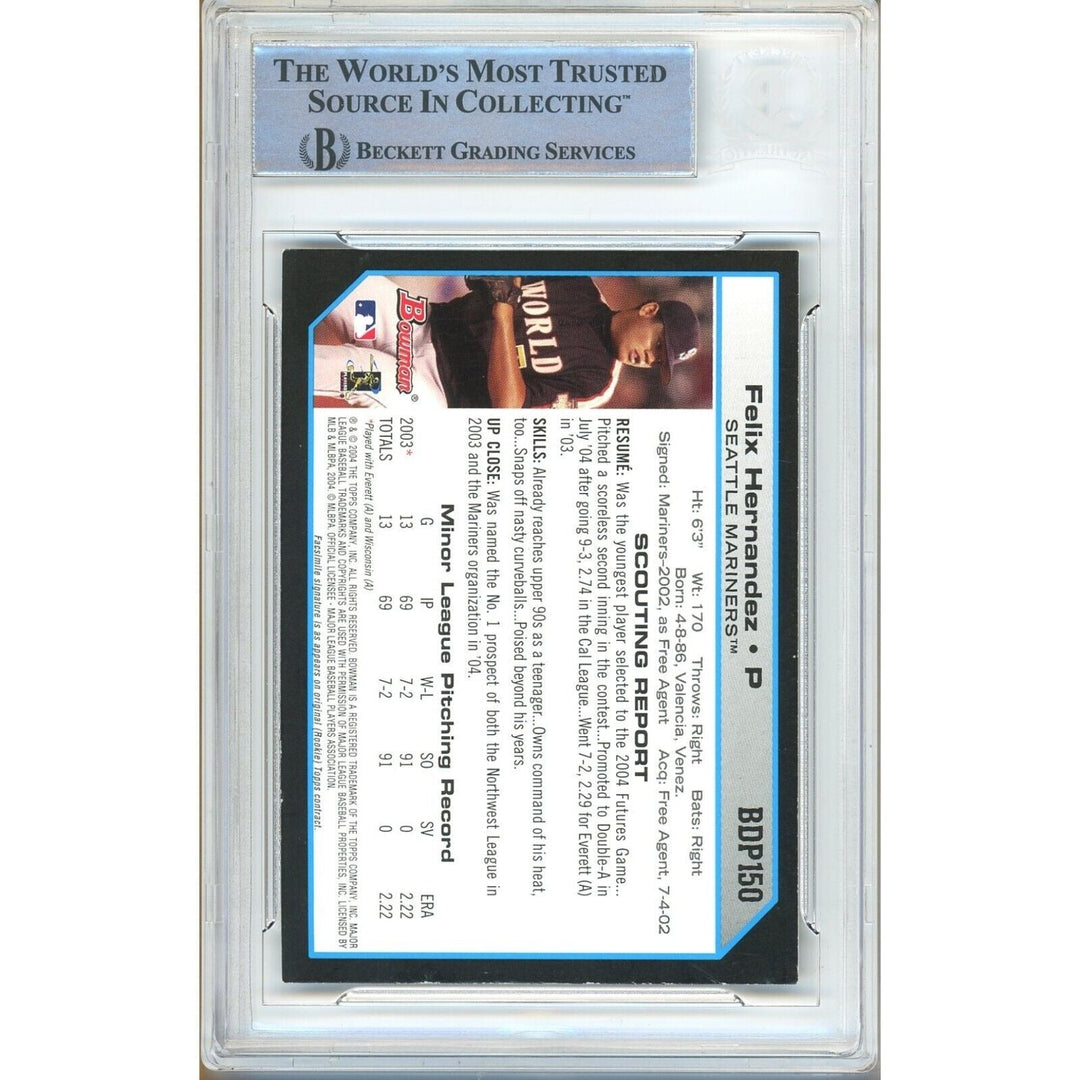 Felix Hernandez Seattle Mariners Signed 2004 Bowman Draft Card Beckett Auth Auto Slab