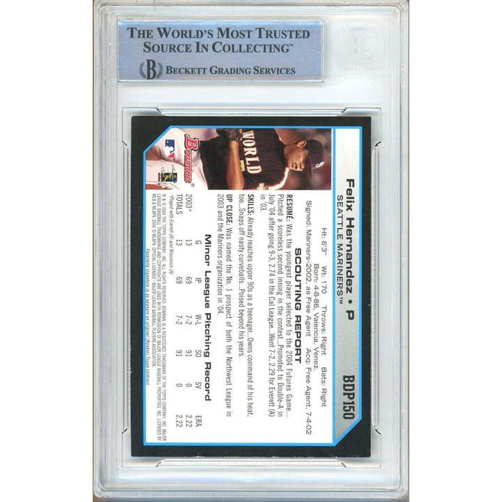 Felix Hernandez Seattle Mariners Signed 2004 Bowman Draft Card Beckett Auth Auto Slab