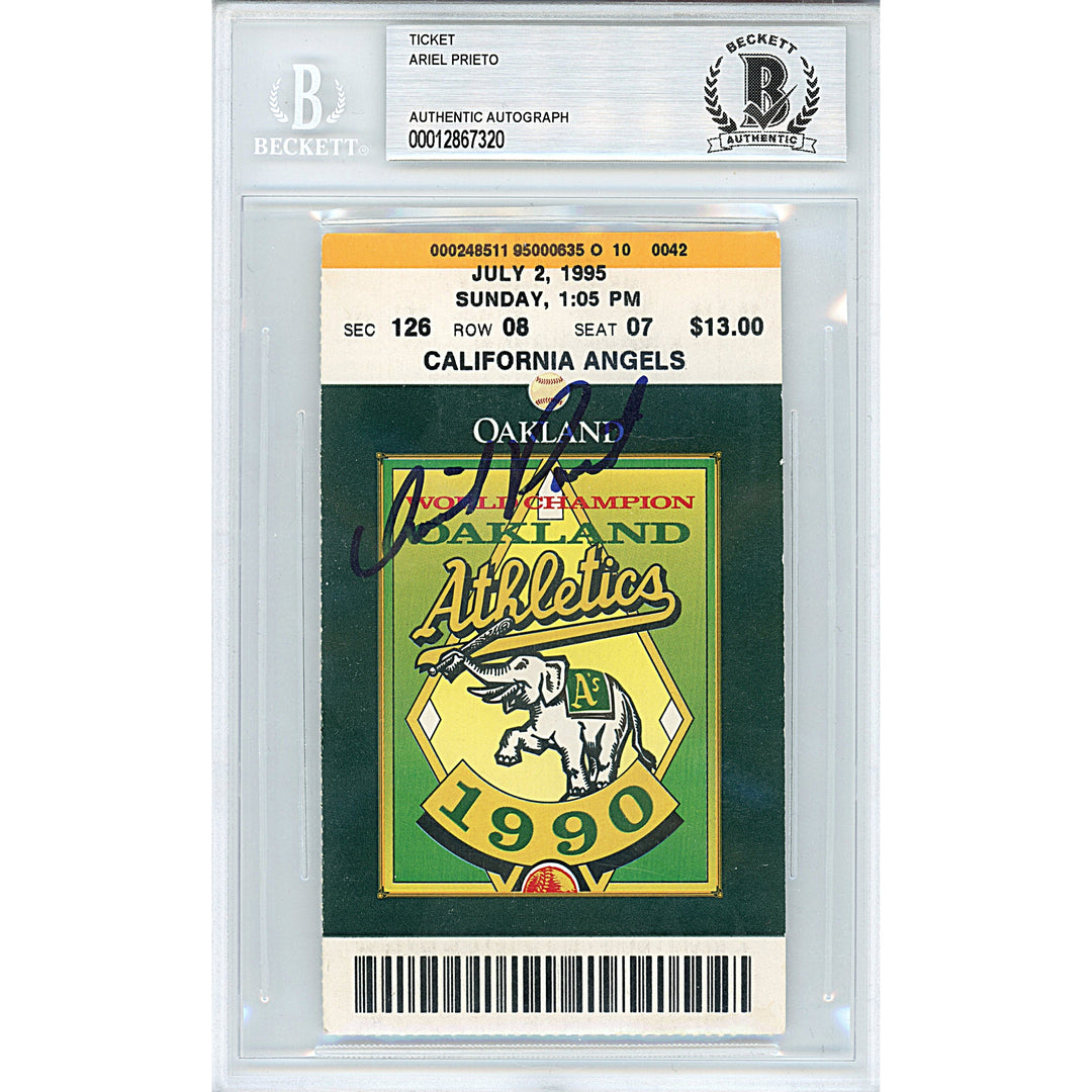 Ariel Prieto Signed Oakland Athletics MLB Debut Game Ticket Stub Beckett BAS Slabbed