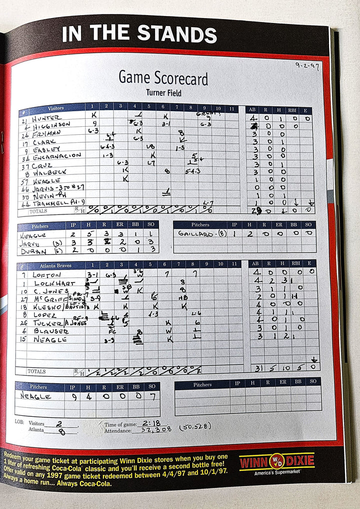 Atlanta Braves vs Detroit Tigers September 2, 1997 Magazine and Completed Scorecard Turner Field Inaugural Season